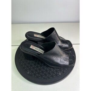 VTG Guess Chunky Mule Loafers Black Open Square Toe Y2K 90s Sandals Sz 7.5 M